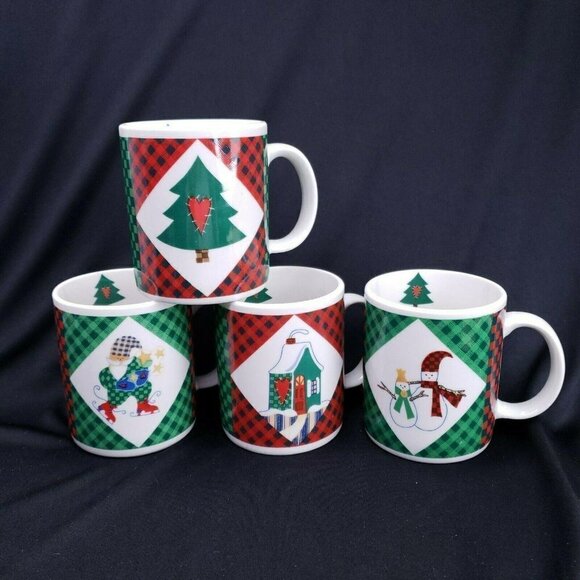 Welcome Winter Mugs R O Gregg‎ Coffee Tea Cocoa 1998 Vintage Set of 4 Boxed - Picture 1 of 12